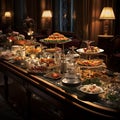 Luxurious Gourmet Buffet Setup with Variety of Appetizing Dishes