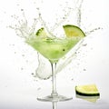 Luxurious Green Martini Glass With Lime And Cucumber Splash Royalty Free Stock Photo