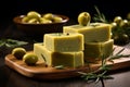 Luxurious handcrafted olive soap bars with elegant design, ideal for adding custom text or logos Royalty Free Stock Photo