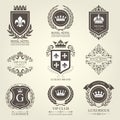 Luxurious heraldic emblems and badges with shields