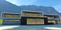 Luxurious high-tech villa at the foot of the Carpathian mountains. Finishing the walls with concrete and black brick. Royalty Free Stock Photo