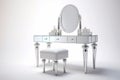 Luxurious Hollywood Glamour: Mirrored Vanity Table Set with Velvet Stool