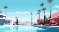 Luxurious Home Pool In Palm Springs: A Saturated Palette Oasis Illustration