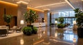 Luxurious hotel lobby interior with modern design elegant seating and greenery Royalty Free Stock Photo