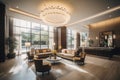 luxurious hotel lobby, with plush seating and natural lighting Royalty Free Stock Photo