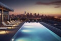 luxurious hotel with modern and sleek architectural design, featuring rooftop pool and stunning views of the city