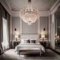 A luxurious hotel room with elegant furnishings