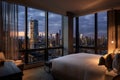 Midnight Serenity A Bedroom Overlooking the Cityscape