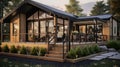 luxurious house design shown with a simple porch, in the style of modular design, dark bronze and light beig Royalty Free Stock Photo