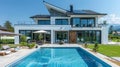 Luxurious House With Front Pool Royalty Free Stock Photo