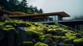 Luxurious House Near Moss Covered Rocks: Isaac Julien Inspired Vancouver School Style Royalty Free Stock Photo