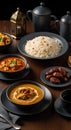 Traditional Iftar Dinner With Dates, Curries, And Rice Royalty Free Stock Photo