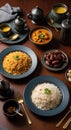 Luxurious Iftar Dinner Spread Featuring Dates, Basmati Rice, and Curry Royalty Free Stock Photo