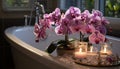A luxurious indoor decoration with fresh orchids brings elegance and relaxation generated by AI