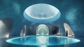 Luxurious indoor pool in a modern, curved architectural space with a skylight Royalty Free Stock Photo