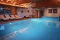 Luxurious indoor swimming pool area in serene ambiance. Royalty Free Stock Photo