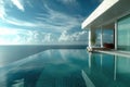Luxurious infinity pool overlooking the ocean and dramatic sky in a tropical resort Royalty Free Stock Photo