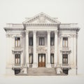 Luxurious Ink Drawing Of Classical Revival Building With Ornate Architectural Elements Royalty Free Stock Photo