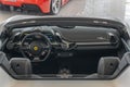 Luxurious interior of Ferrari 458 Spider car captured from behind in Belo Horizonte, Brazil