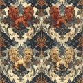 Regal Damask Pattern with Mythical Winged Lions and Ornate Floral Motifs Royalty Free Stock Photo