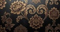 Elegant Floral Damask Pattern on Black Background Royalty Free Stock Photo