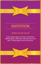 Luxurious invitation. Golden ribbon banner on a purple and pink color mix background