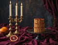 Elegant Dessert Still Life with Tarts, Blood Orange, and Candlelight Royalty Free Stock Photo