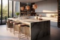 Luxurious kitchen in an apartment or house, modern furniture, Scandinavian