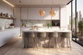 Luxurious kitchen in an apartment or house, modern furniture, Scandinavian