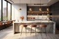 Luxurious kitchen in an apartment or house, modern furniture, Scandinavian