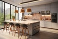 Luxurious kitchen in an apartment or house, modern furniture, Scandinavian