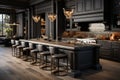 Luxurious kitchen featuring dark wood cabinetry for a refined ambiance Royalty Free Stock Photo