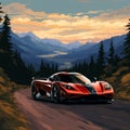 Luxurious Koenigsegg Agera Driving Through Mountain Road Painting