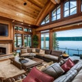 210 A luxurious lakeside mansion with expansive windows, a private boat dock, and opulent interiors showcasing exquisite craftsm