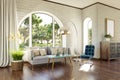 luxurious landhouse countryhouse apartment with arched window and landscape view noble interior living room design mock up 3D