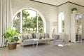 luxurious landhouse countryhouse apartment with arched window and landscape view noble interior living room design mock up 3D