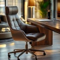 Luxurious leather office chair in a modern workspace setting. Royalty Free Stock Photo