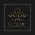 Luxurious Letter B Logo with classic line art ornament style vector