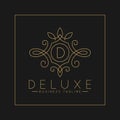 Luxurious Letter D Logo with classic line art ornament style vector