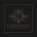 Luxurious Letter F Logo with classic line art ornament style vector