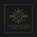 Luxurious Letter H Logo with classic line art ornament style vector