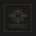 Luxurious Letter T Logo with classic line art ornament style vector