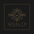 Luxurious Letter W Logo with classic line art ornament style vector