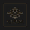 Luxurious Letter X Logo with classic line art ornament style vector