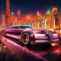 Luxurious Limousine Cruise in Futuristic Cityscape at Sunset