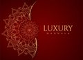 Luxurious mandala ornament background with golden pattern. Decoration mandala pattern on a red background. Luxury decoration