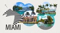 Luxurious mansion in Miami Beach, florida, U.S.A Creative contemporary art collage or design. Royalty Free Stock Photo