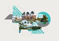 Luxurious mansion in Miami Beach, florida, U.S.A Creative contemporary art collage or design. Royalty Free Stock Photo