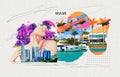 Luxurious mansion in Miami Beach, florida, U.S.A Creative contemporary art collage or design. Royalty Free Stock Photo