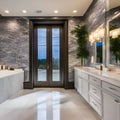 17 A luxurious master bathroom with a double vanity, marble tile, and a freestanding tub4, Generative AI Royalty Free Stock Photo